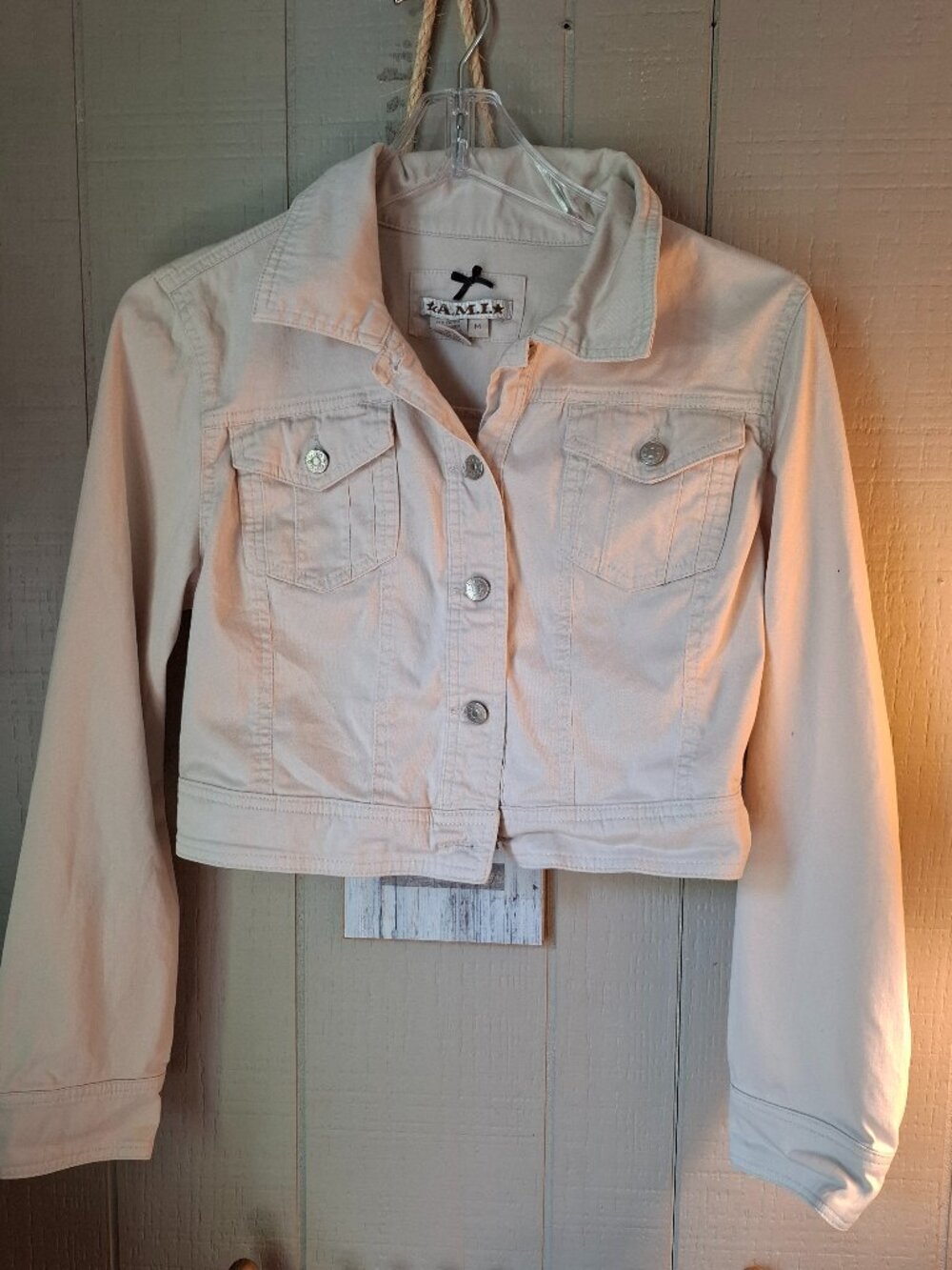 AMI Tan Crop Stretch Jacket Medium